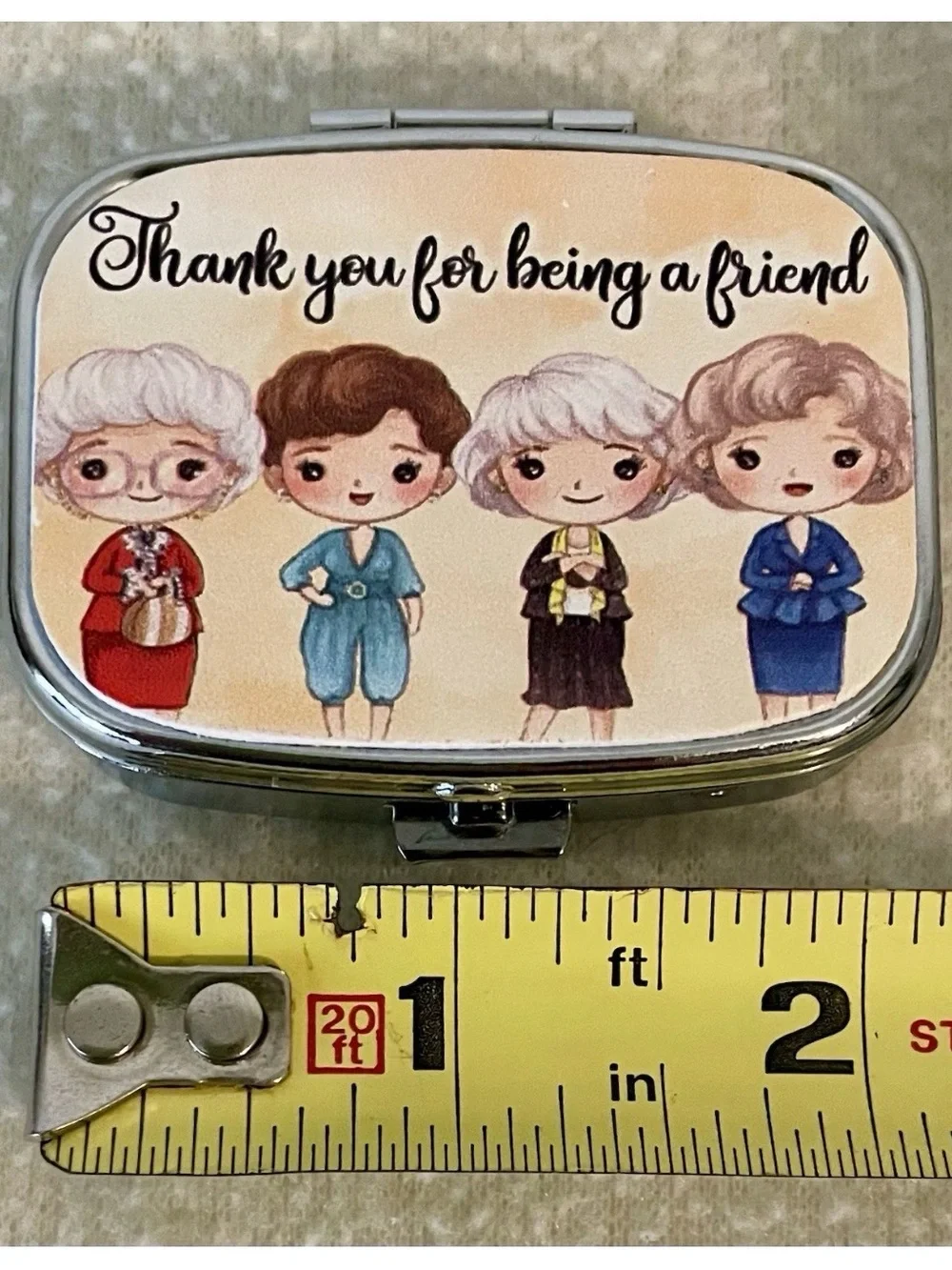 Golden Girls Mini Pill Box Travel Purse 2 Compartments Silver New